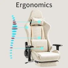 Office Chair with Footrest, Massage, Vintage Leather, Lumbar Support - Ivory - Image 5