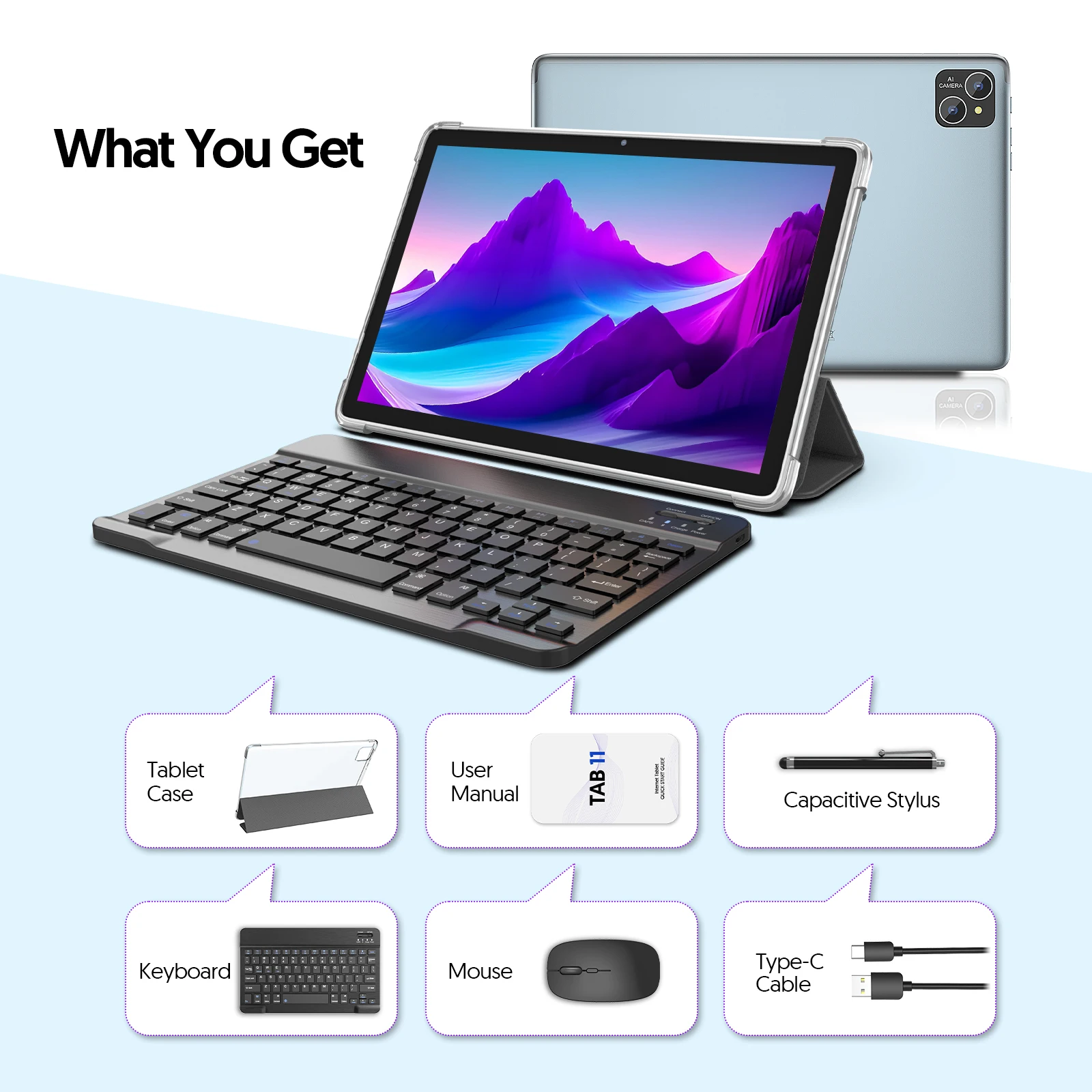 Android 14 tablet, with keyboard, mouse, protective case, stylus, 8(4+4) GB+128GB, octa-core processor, GMS certification - Image 8