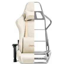 Office Chair with Footrest, Massage, Vintage Leather, Lumbar Support - Ivory - Image 4